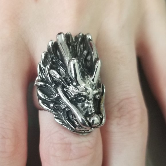 Stainless Steel Dragon Head Ring – Size 7.5, Antiqued Finish, NWT New in box - Picture 6 of 7